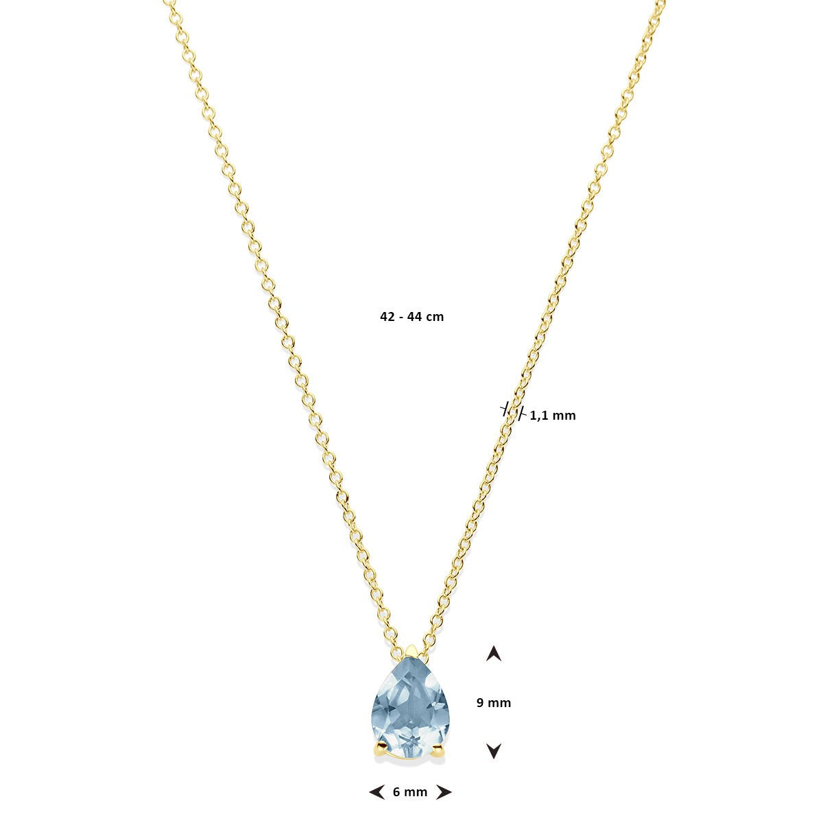 Collana in oro giallo 14k con topazio blu