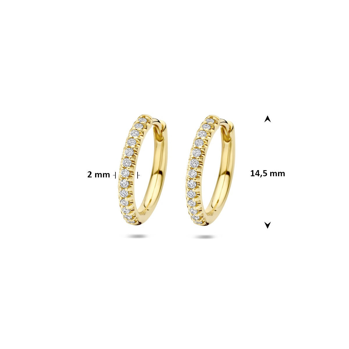 Orecchini a cerchio con chiusura a scatto in oro giallo 14k con diamanti lab grown – orecchini a cerchio da donna 14.5x2 mm
