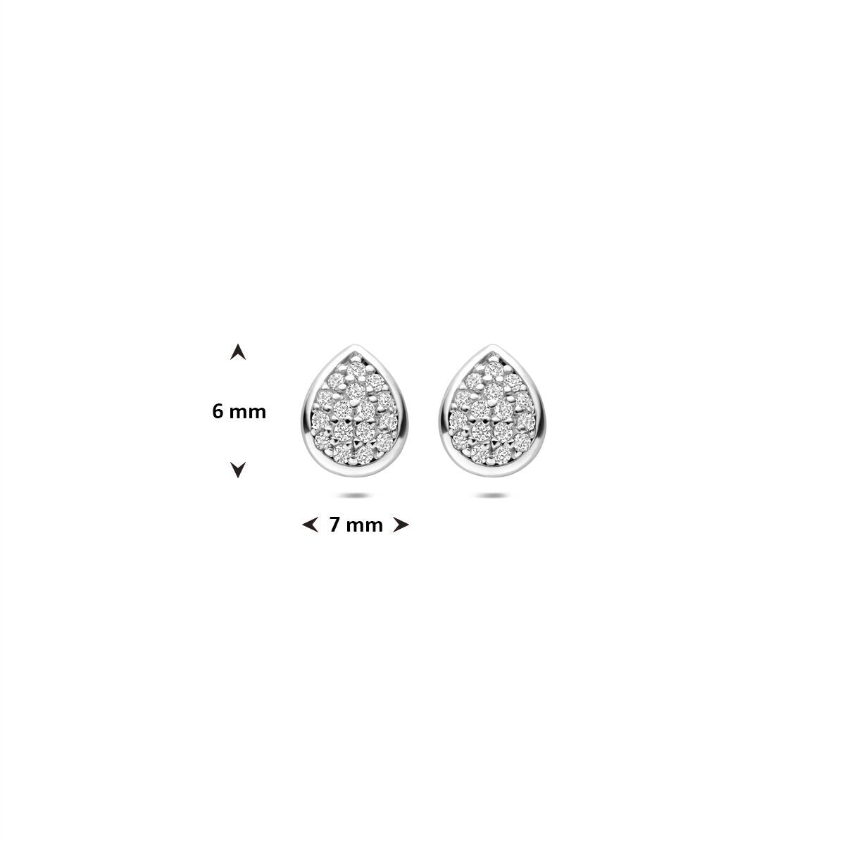 Orecchini a bottone da donna in argento a forma di goccia con zircone rodiato 6 mm