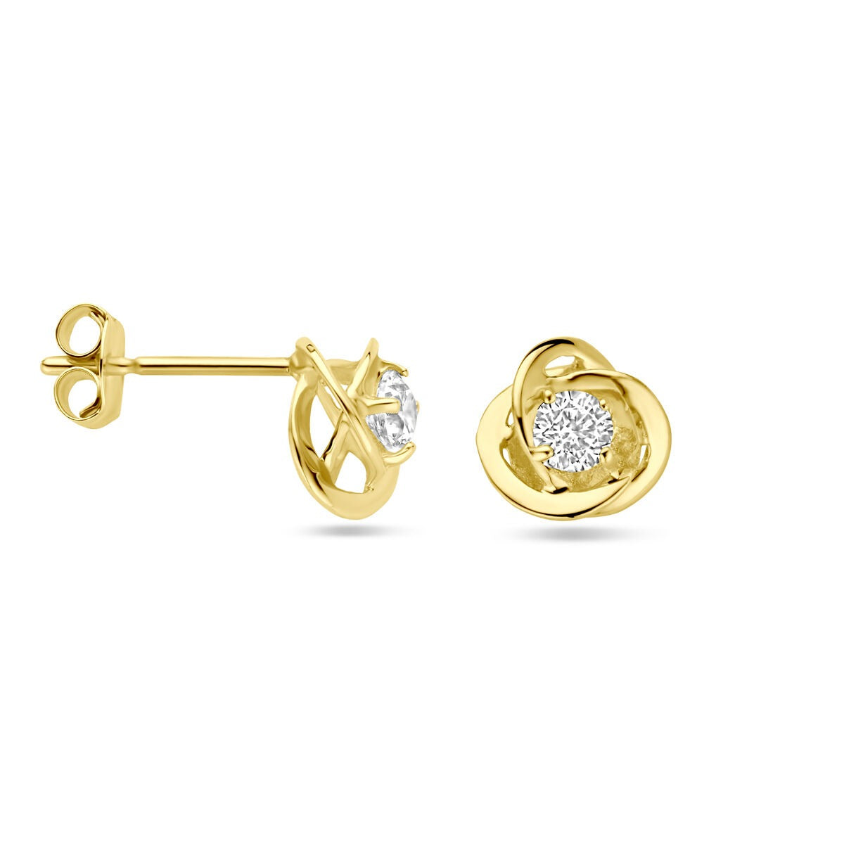 Orecchini a bottone in oro giallo 9k con zircone 7 mm