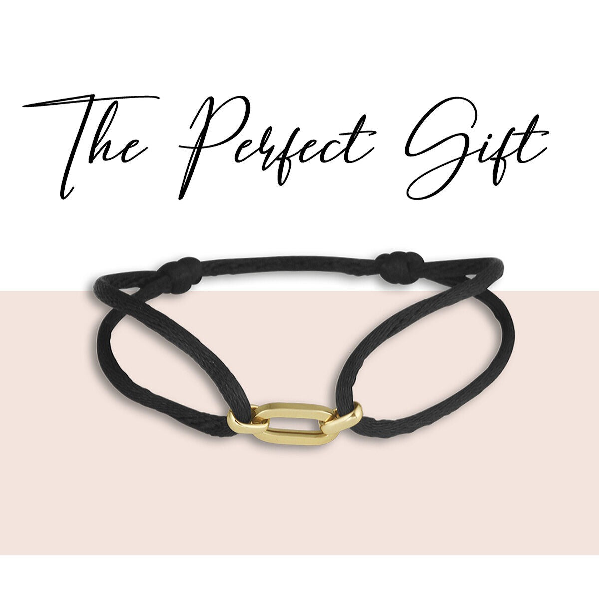 Bracciale da donna intrecciato nero con maglia in oro giallo 14k – regolabile 13-26 cm