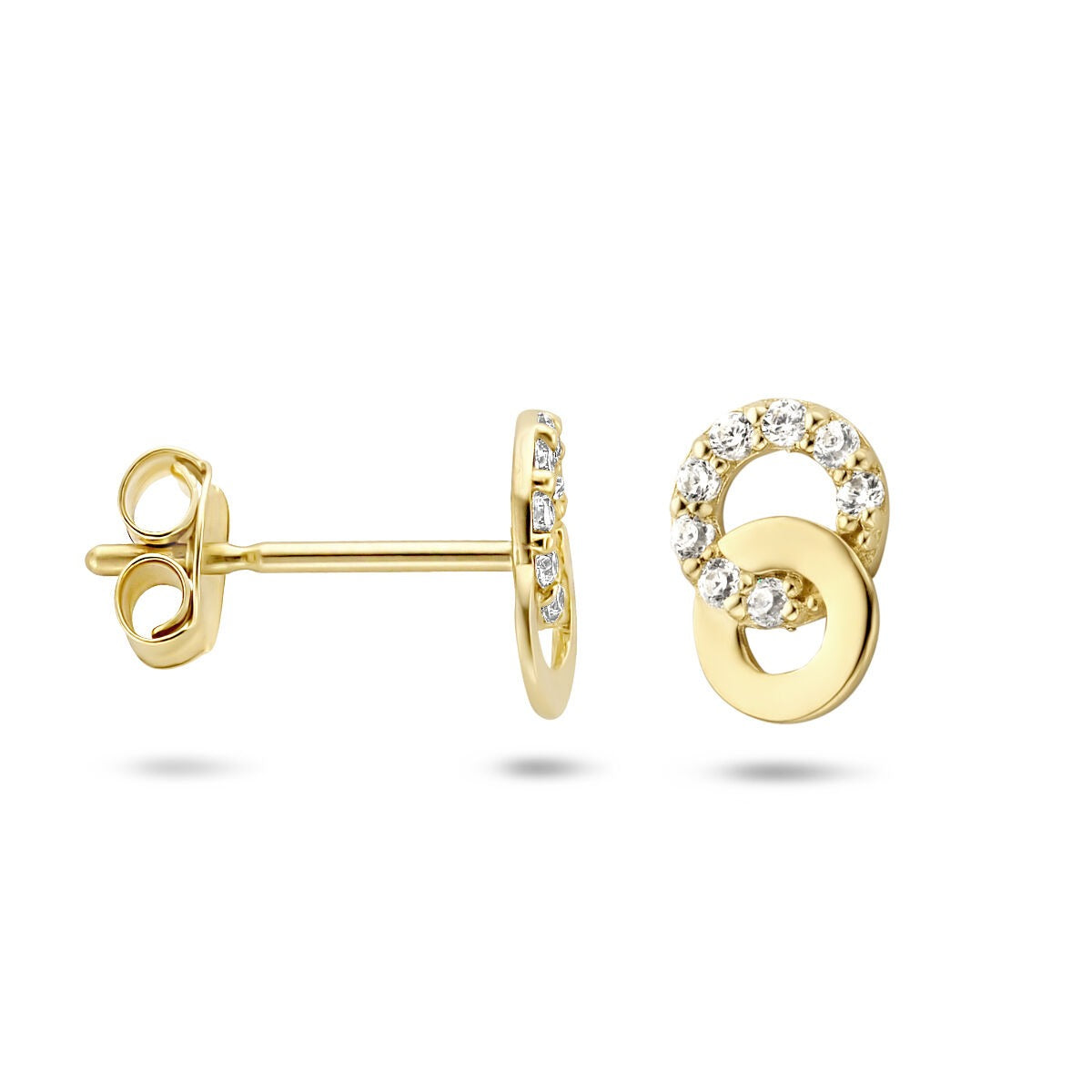 Orecchini a bottone color oro giallo con zirconia – 9k