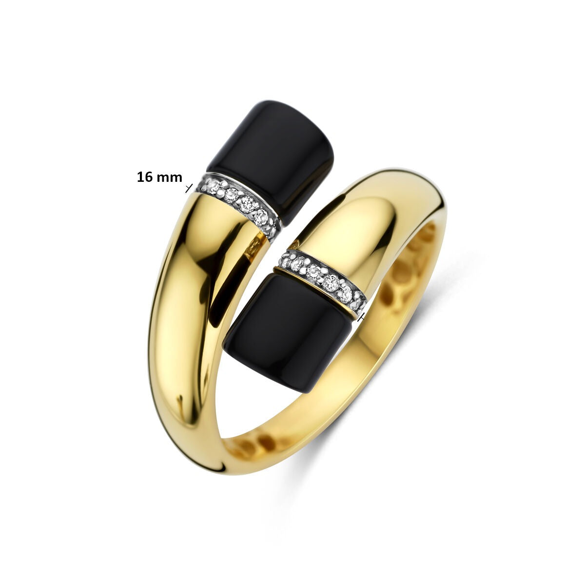 Anello da donna in oro giallo 14k con onice e diamante – larghezza 16 mm