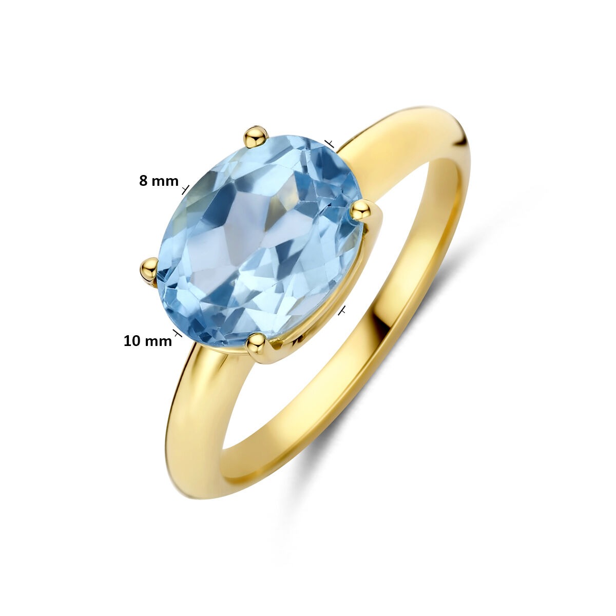 Anello in oro giallo 14k con topazio blu
