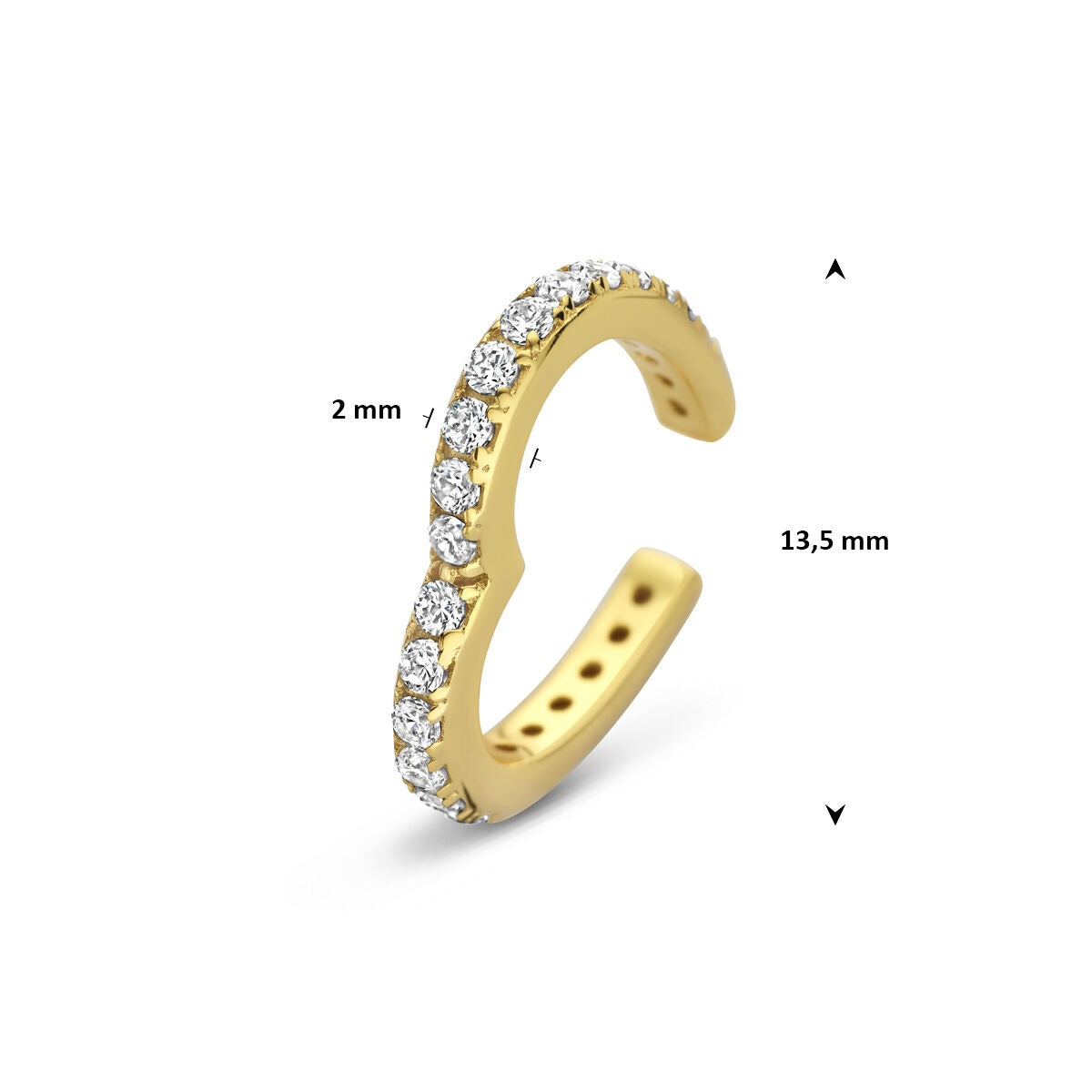 Ear cuff cuoricino in argento placcato con zirconia – accento romantico senza piercing