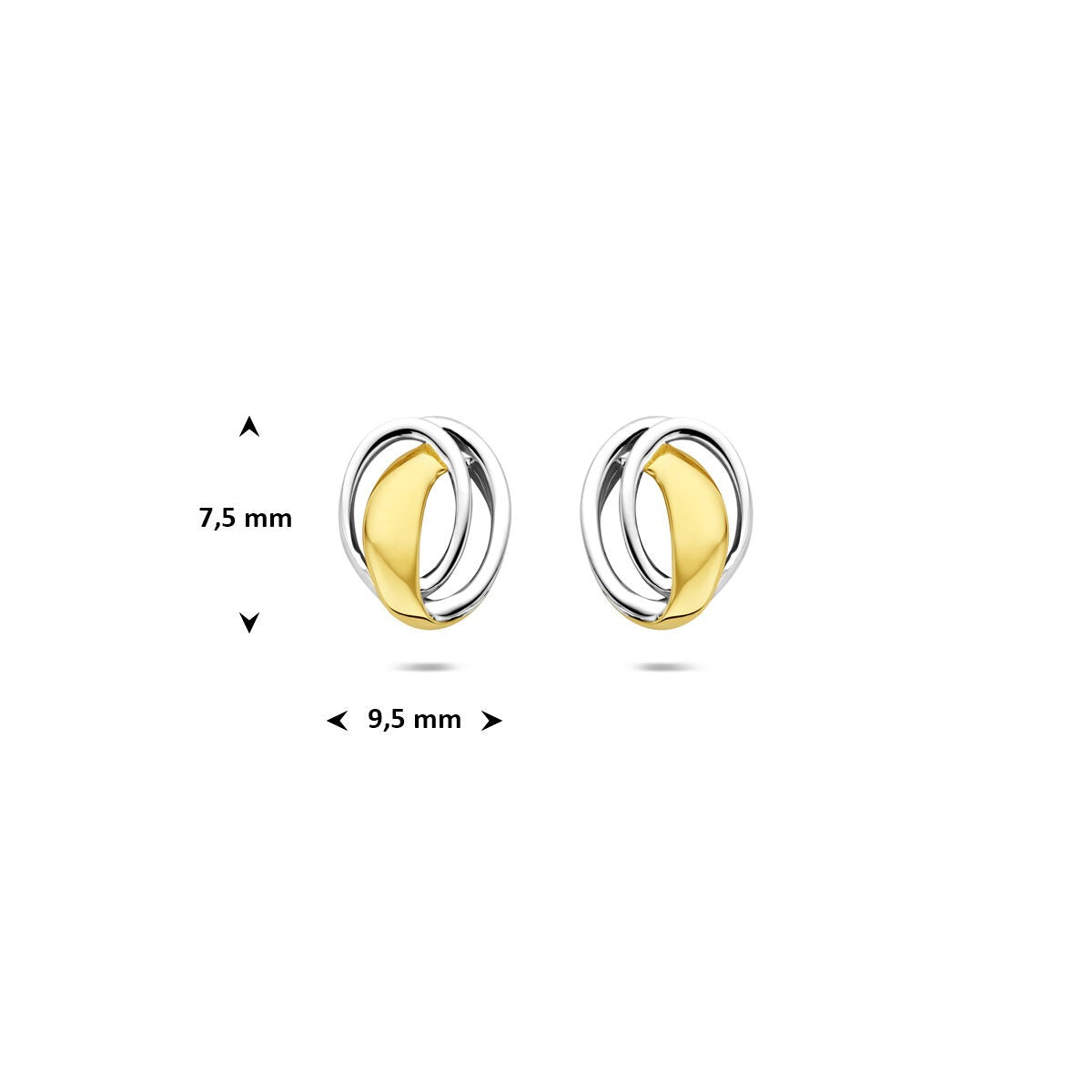 Orecchini a bottone in oro – oro giallo e bianco 9k, design ovale