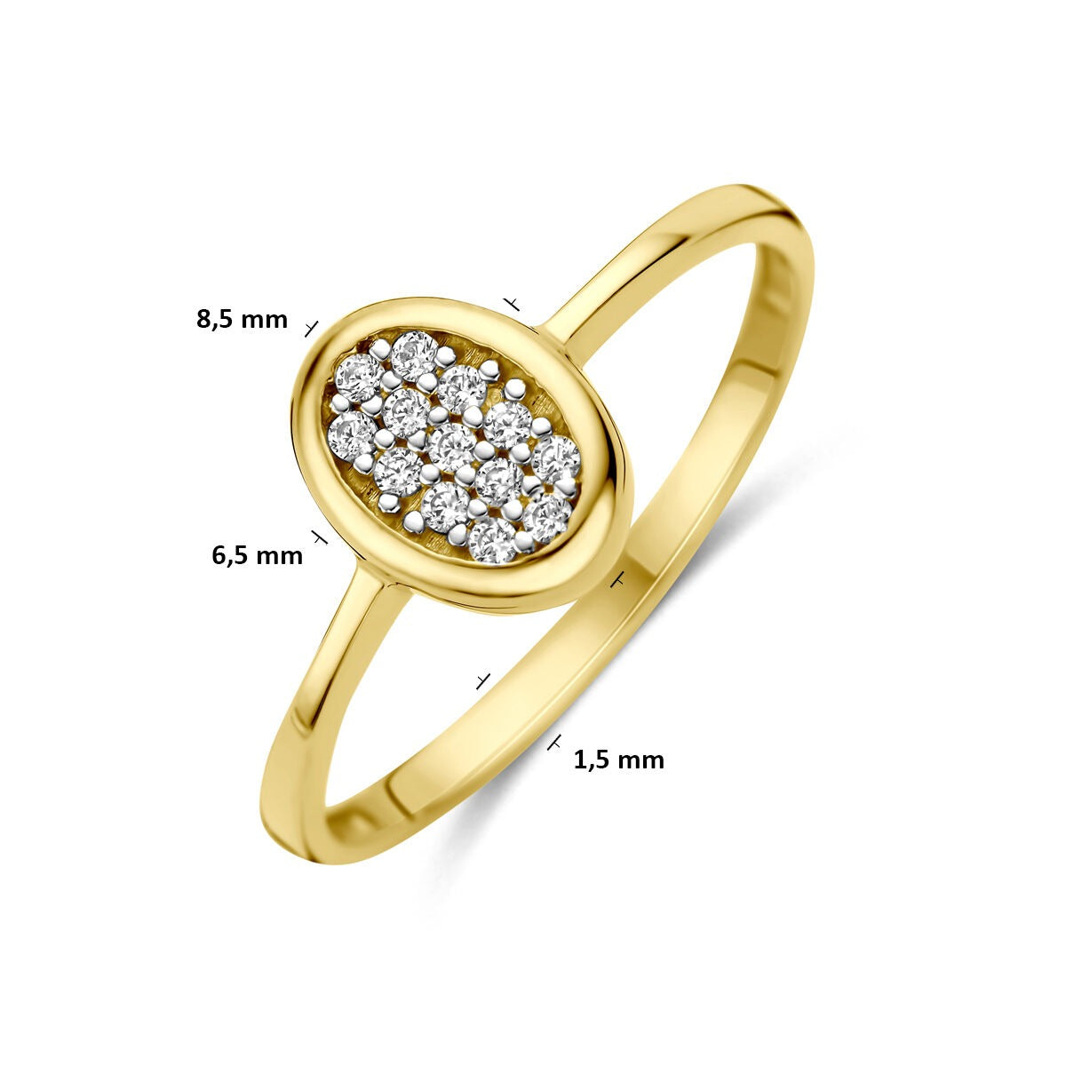 Anello in oro giallo 14k con zirconi pavé ovale