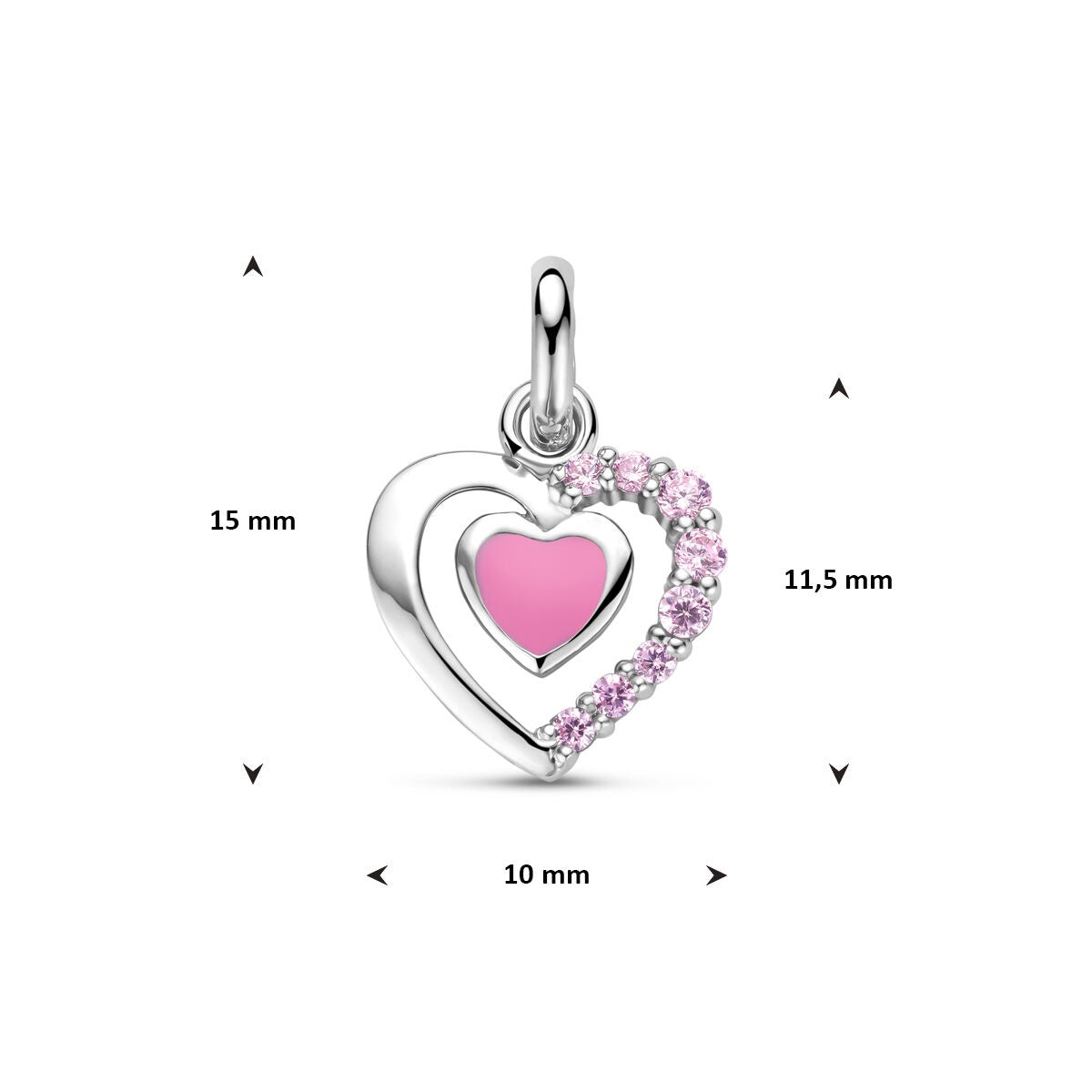 Ciondolo in argento con cuore smaltato e zirconi – 11,5 x 10 mm