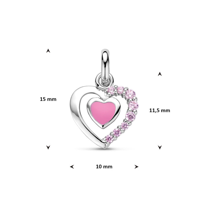Zilveren hanger met emaille hart en zirkonia – 11.5 x 10 mm