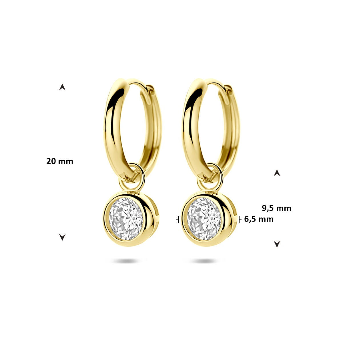 Orecchini a cerchio con zircone in oro – 9k color oro giallo