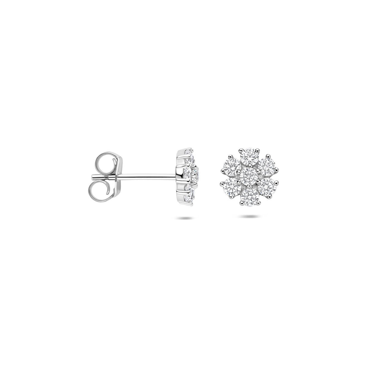 Orecchini a lobo in argento a forma di fiore con zirconi – argento 925 rodiato