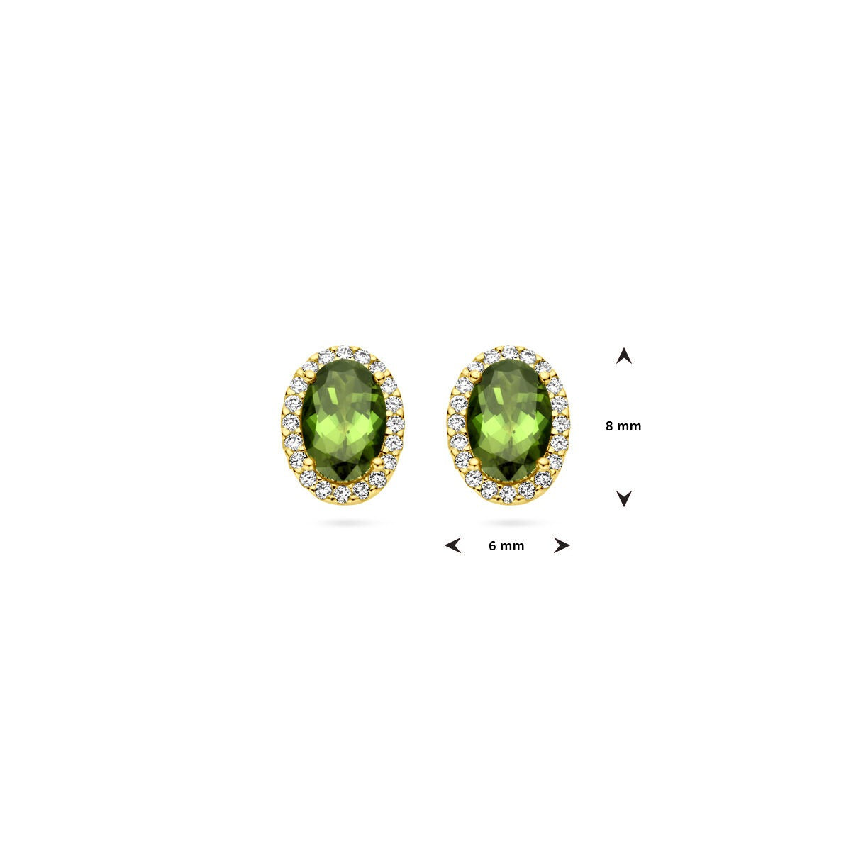 Orecchini a bottone in oro giallo 14k con tormalina e diamante