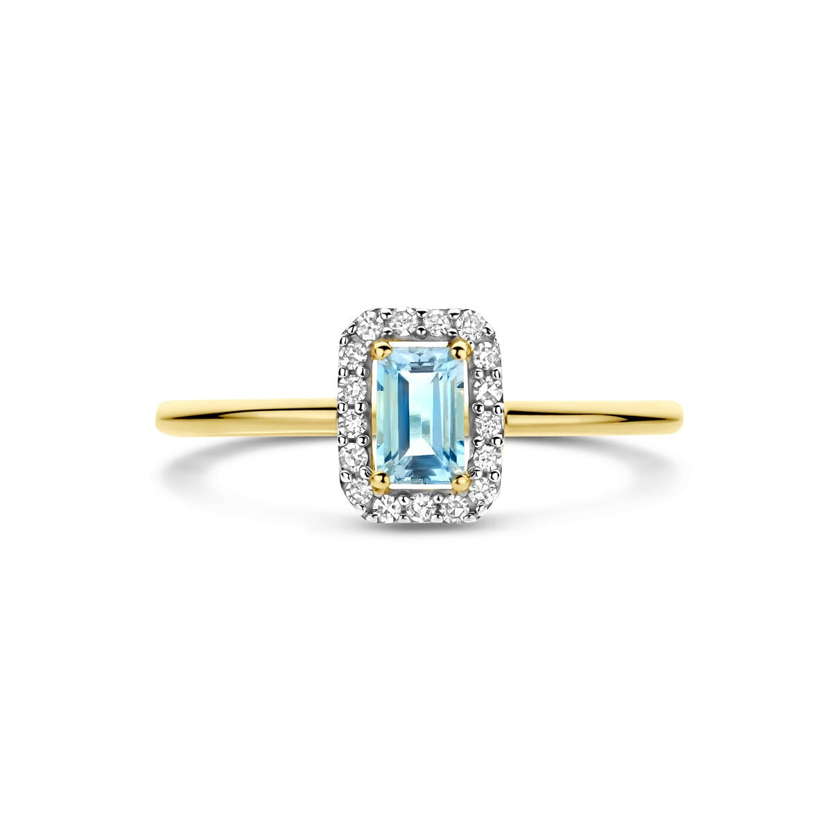 Anello da donna in oro con acquamarina e diamante – 14k oro giallo