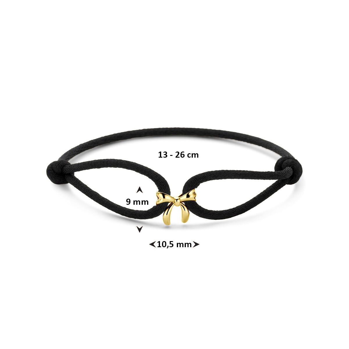 Bracciale in raso nero con fiocco in oro giallo 14k