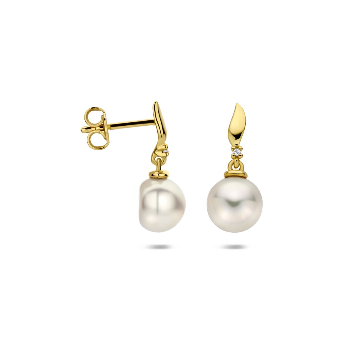 Orecchini pendenti in oro con diamante e perla – oro giallo 14k