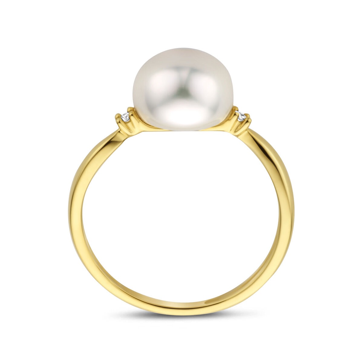 Anello da donna in oro con diamante e perla – oro giallo 14k