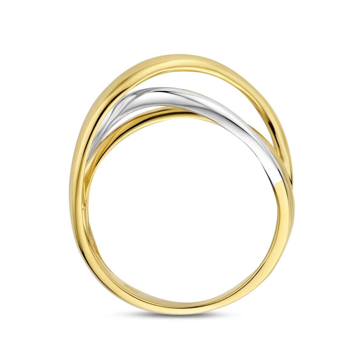 Anello da donna bicolore in oro giallo e bianco 14k – largo 8,5 mm