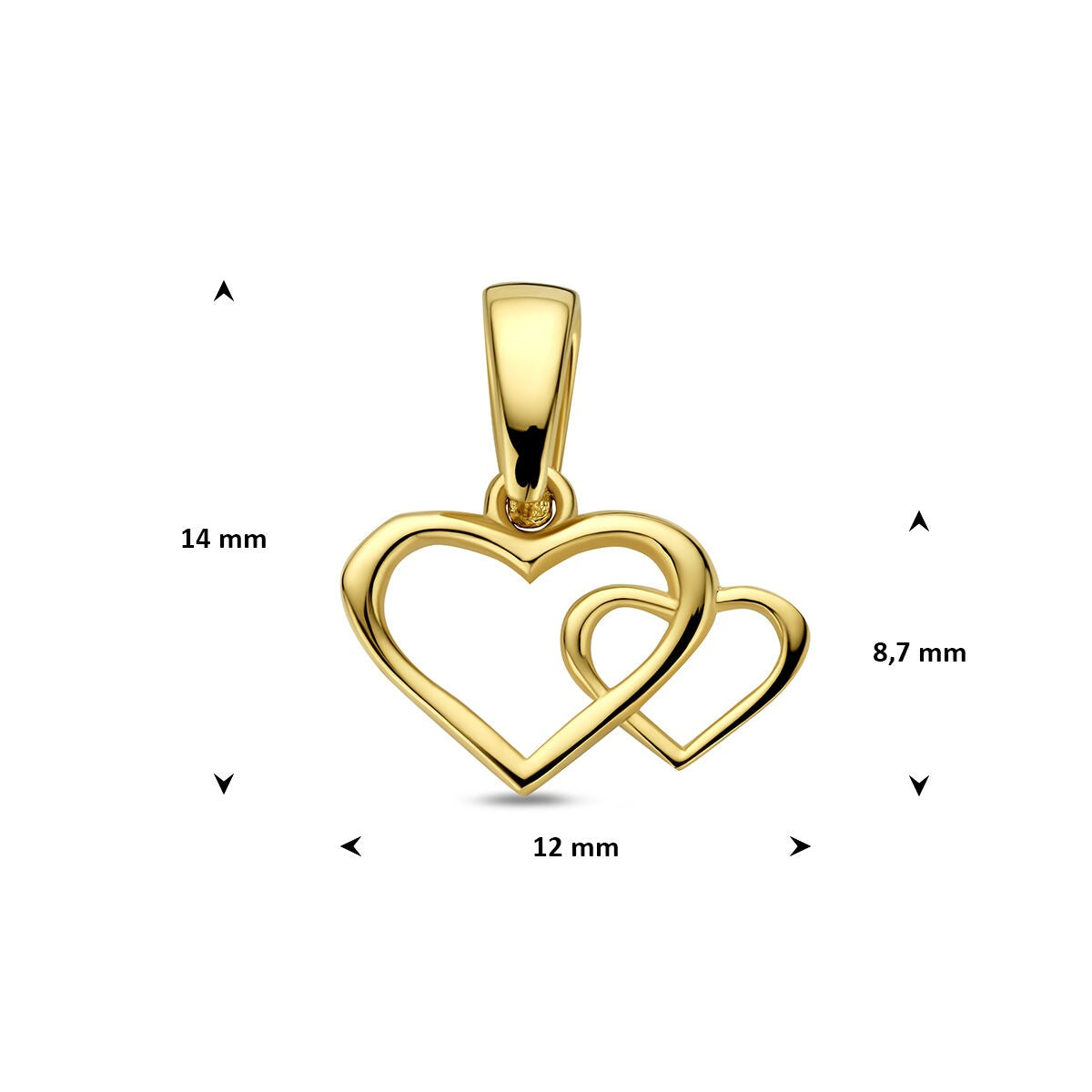 Ciondolo in oro giallo 14k con doppio cuoricino