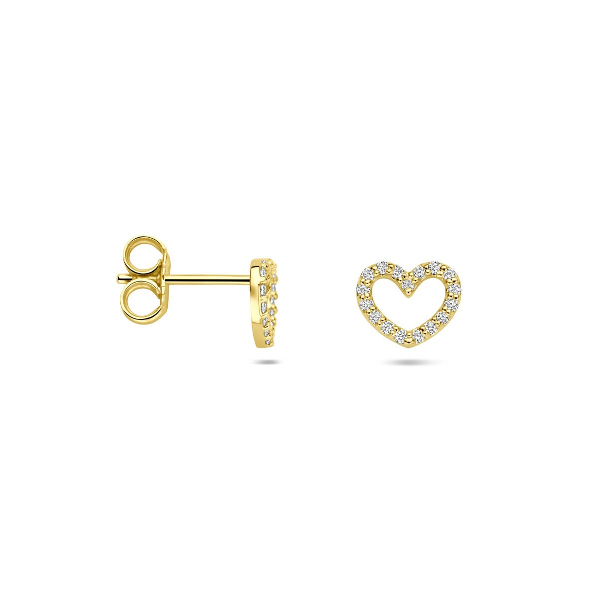 Orecchini a bottone a forma di cuore in oro giallo 14k con diamante lab grown