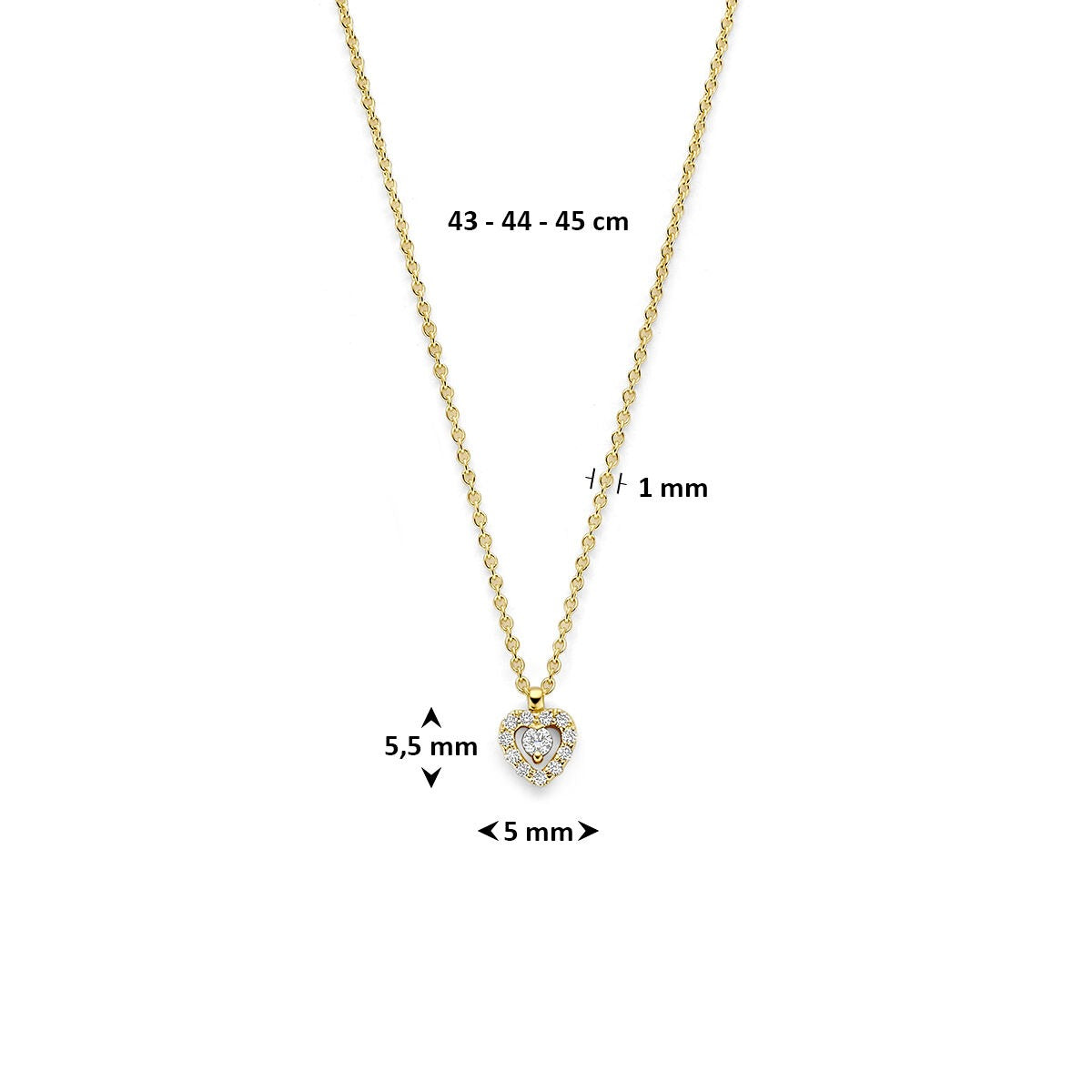 Collana in oro giallo 14k con cuoricino e diamante