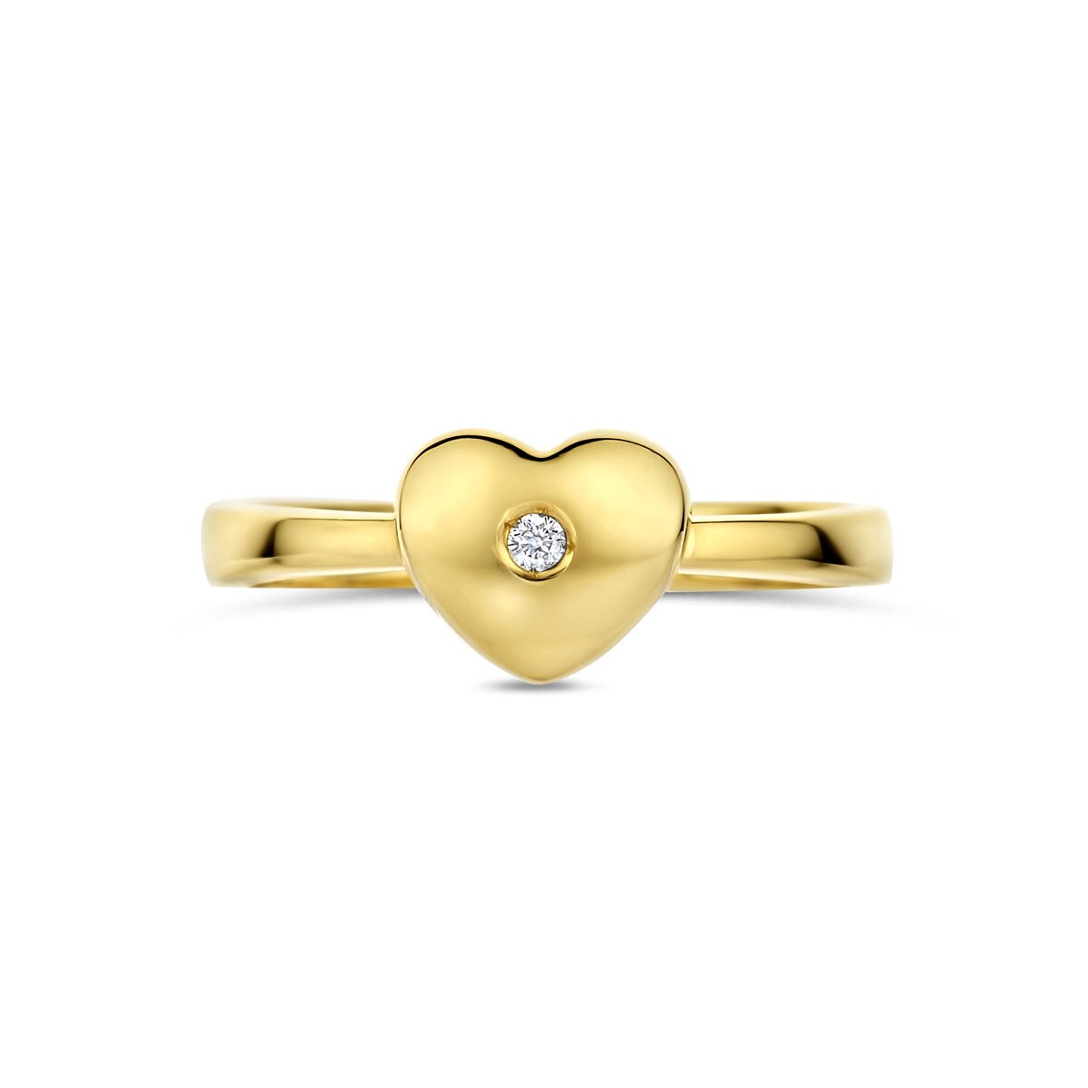 Anello da bambino/a in oro giallo 14k con cuoricino e diamante lab grown