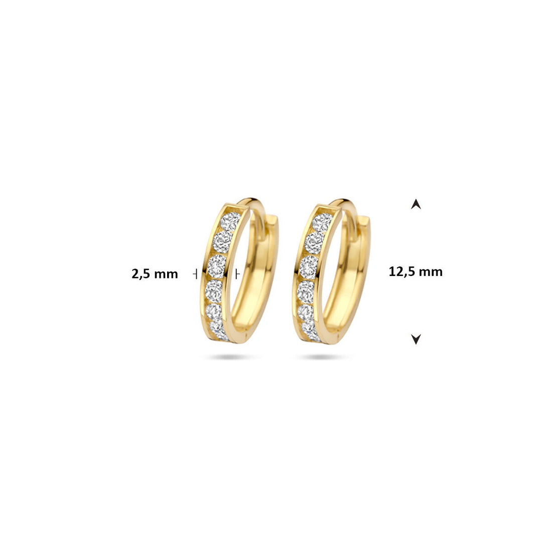14k Geelgouden klapoorringen met zirkonia rij