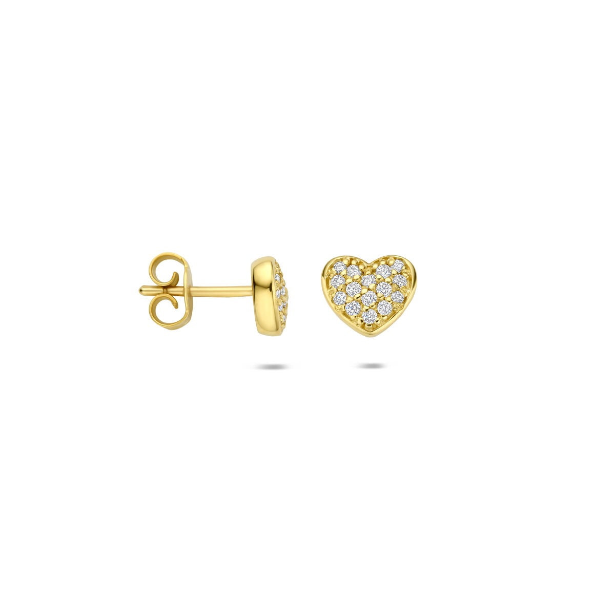 Orecchini a bottone in oro giallo 14k a forma di cuore con diamante