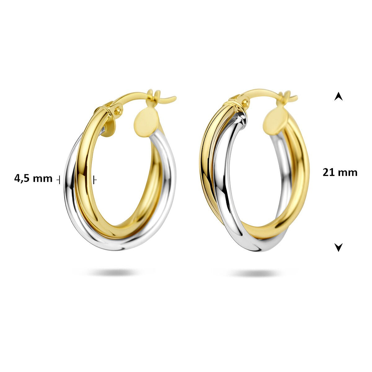Orecchini a cerchio bicolor 14k – oro giallo e bianco