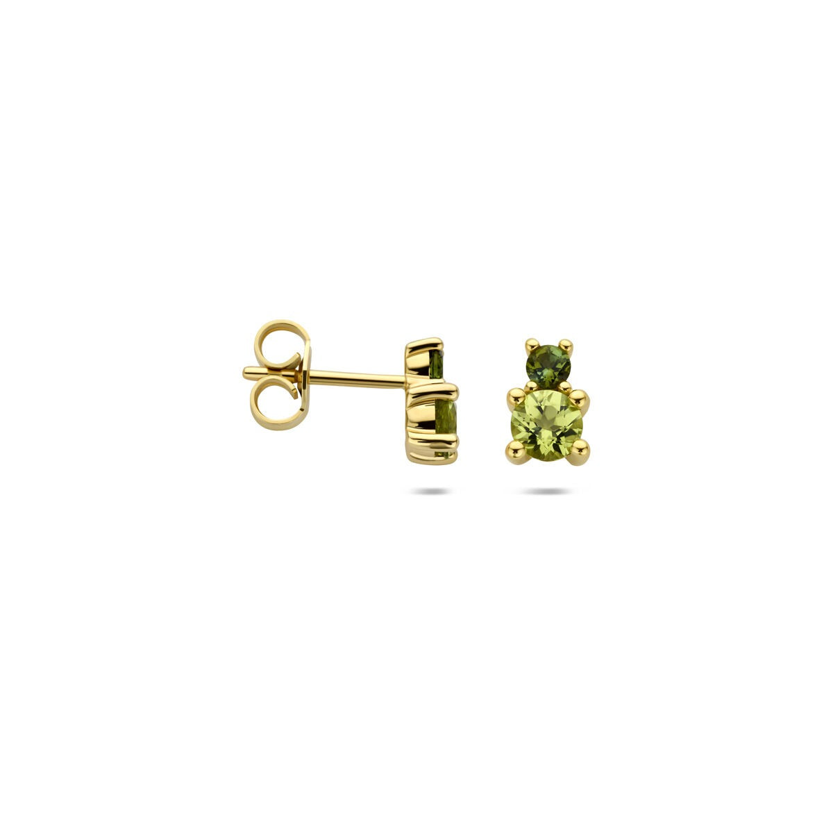 Orecchini a bottone in oro giallo 14k con peridoto e tormalina verde