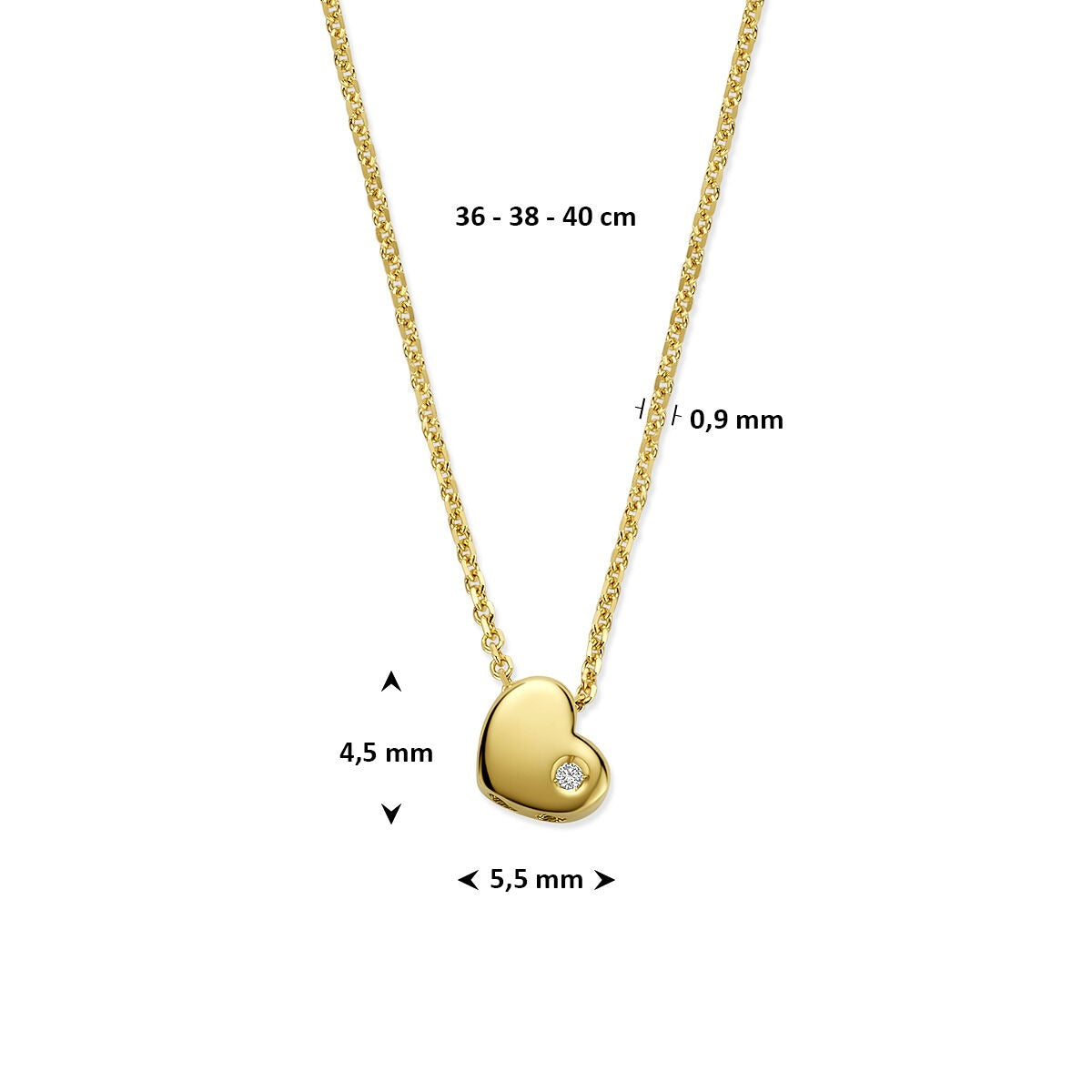 collana per bambini in oro giallo 14k con cuoricino e diamante lab grown