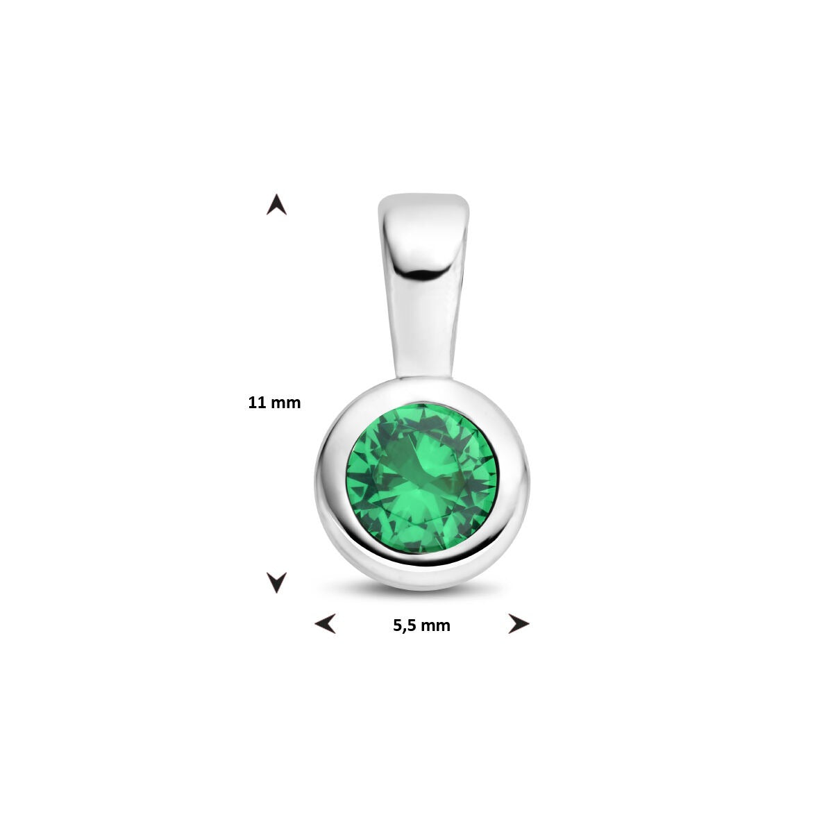 Ciondolo in argento rodiato con pietra di nascita verde