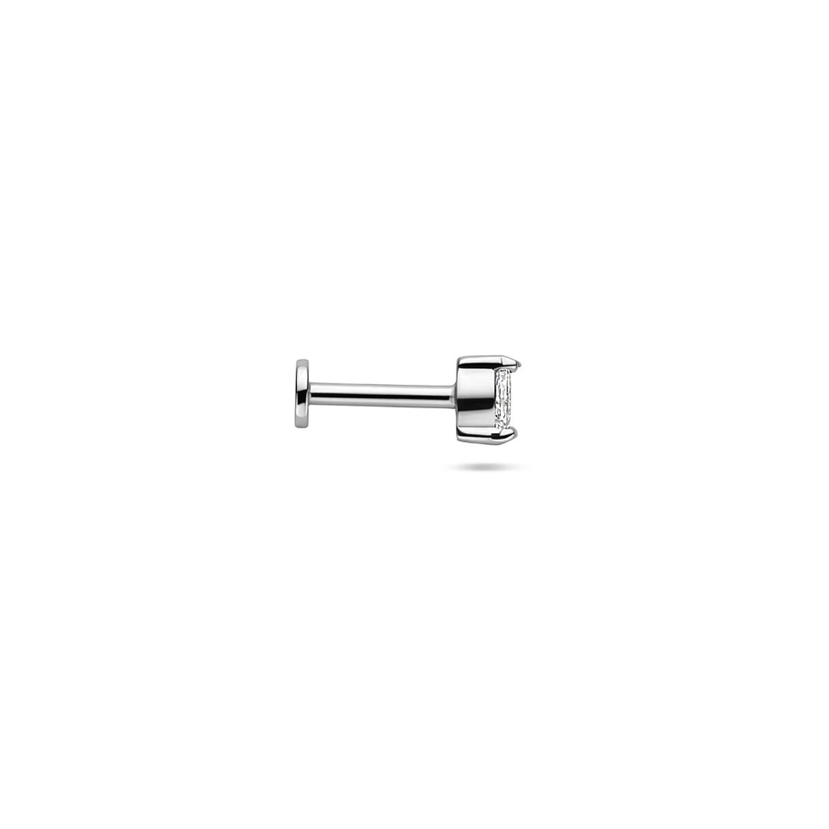 Flat back piercing in argento rodiato con zircone ovale – argento 925