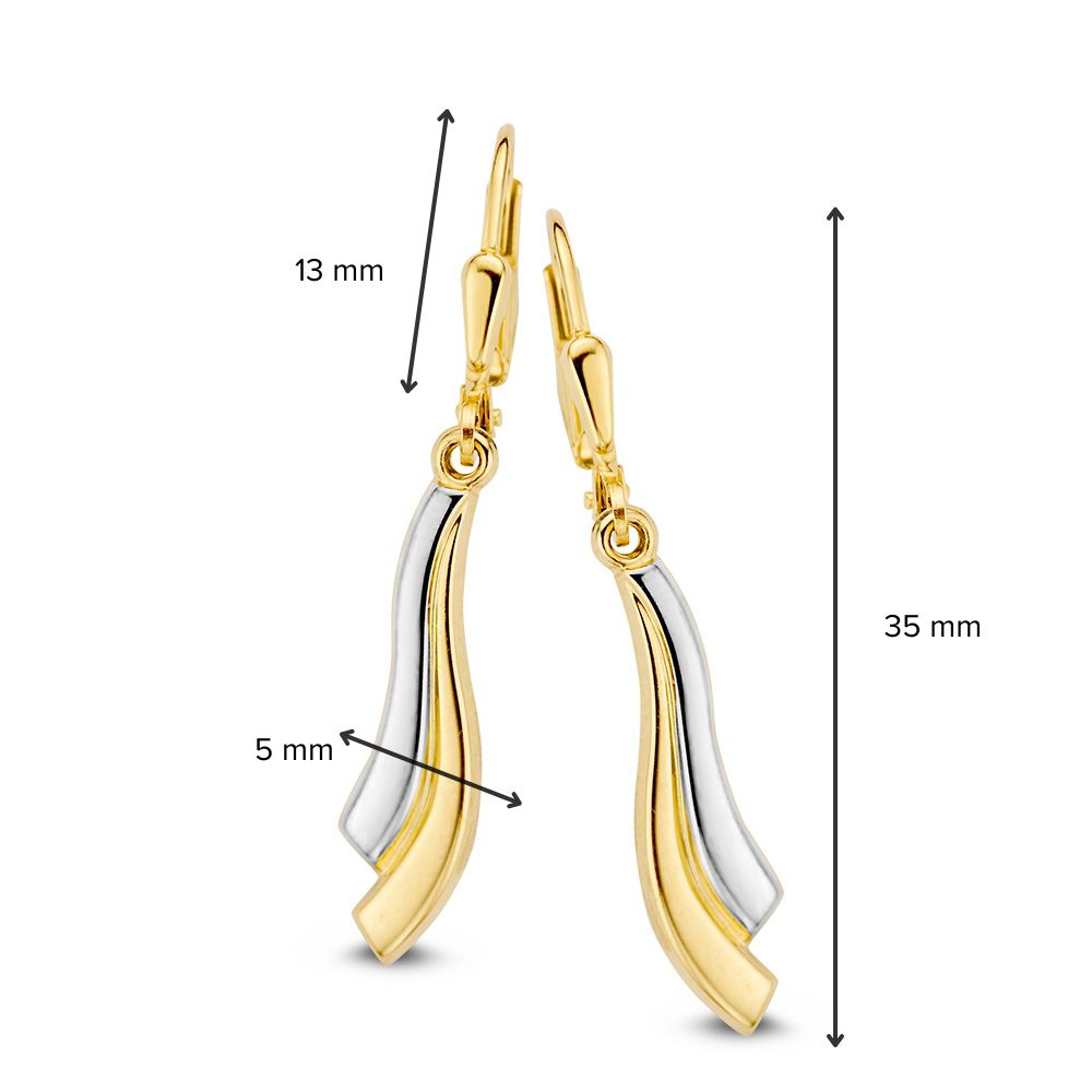 Orecchini a Gancio Bicolore in Oro Bianco e Giallo 14 Carati - Eleganti Orecchini senza Pietra per Donna