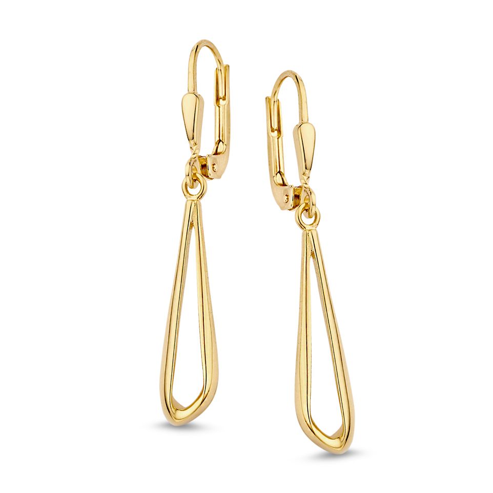 Orecchini in oro giallo 14 carati con pendenti in forma asimmetrica.