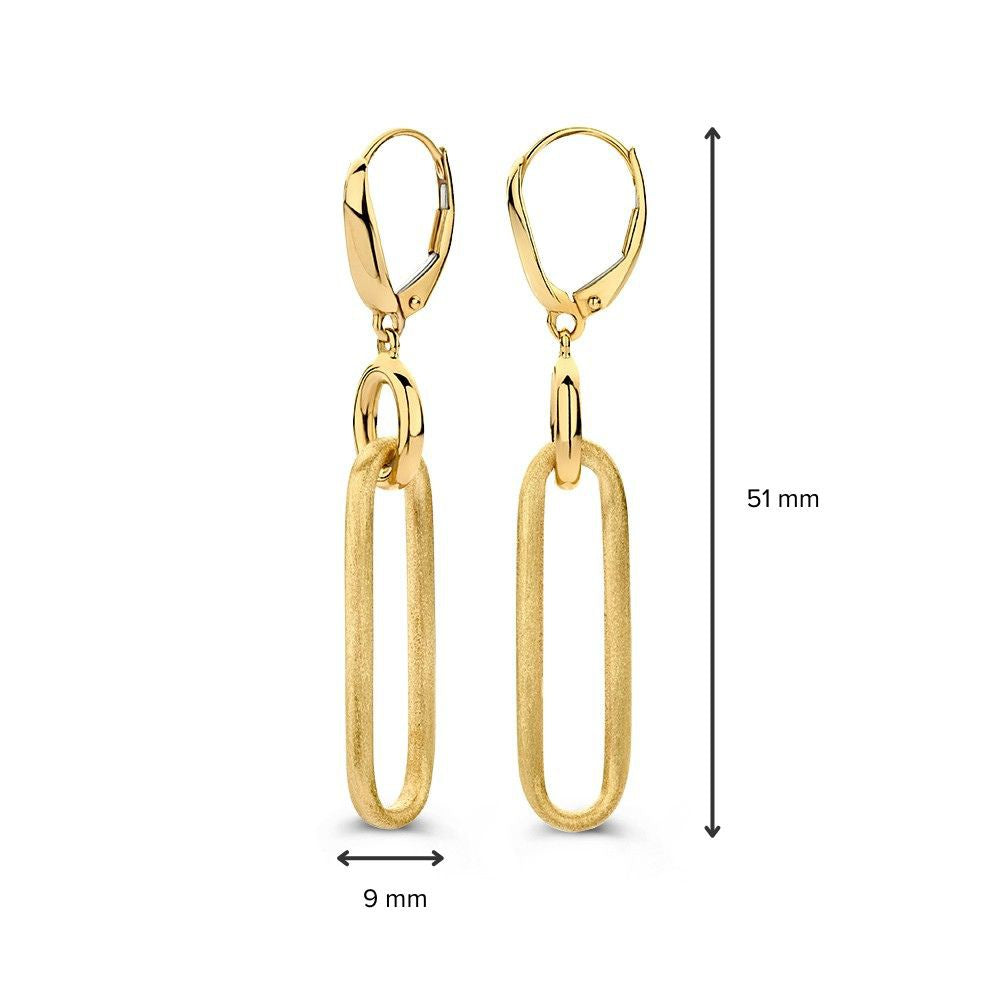 Vistosi Orecchini Pendenti in Oro Giallo con Elementi Dorati Satinati – Lusso 14 Carati per Donna