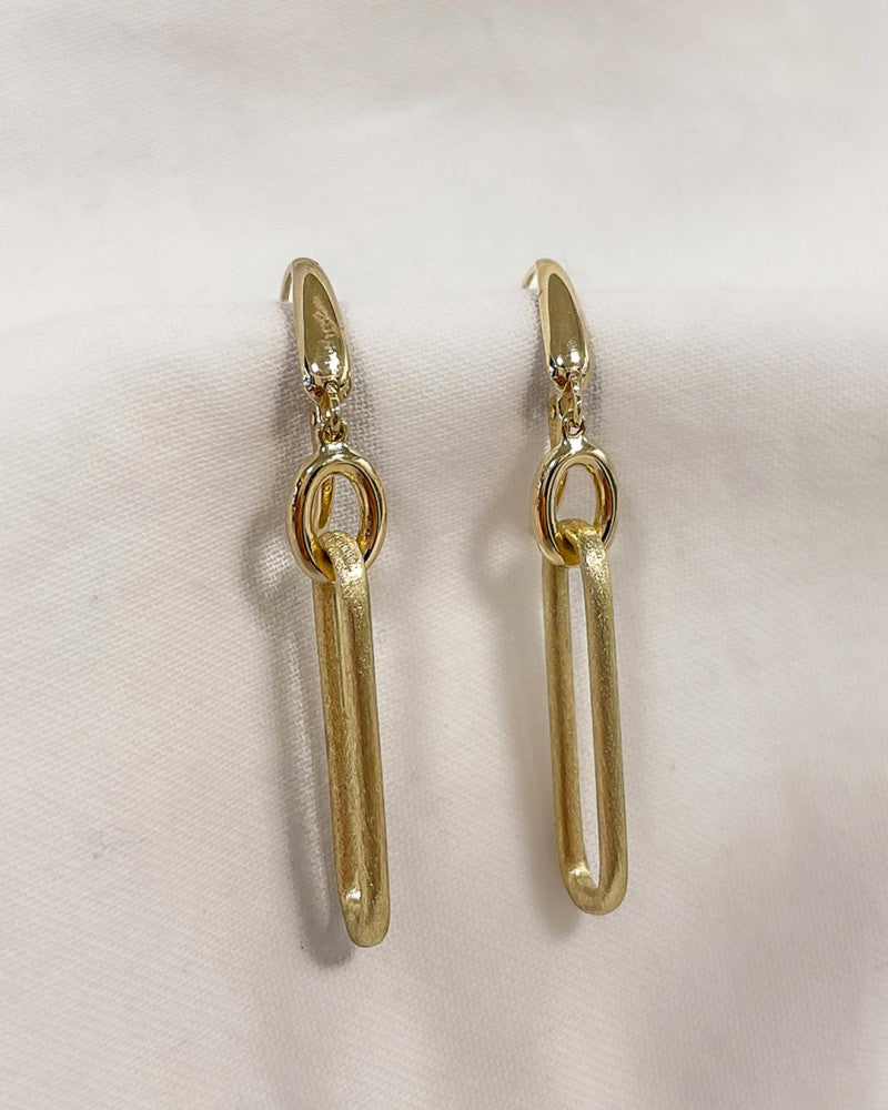 Vistosi Orecchini Pendenti in Oro Giallo con Elementi Dorati Satinati – Lusso 14 Carati per Donna