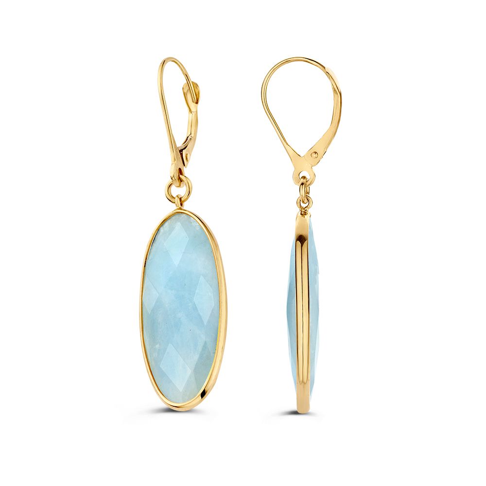 Orecchini pendenti in oro giallo con acquamarine ovali – Oro 14 Carati, 44 mm