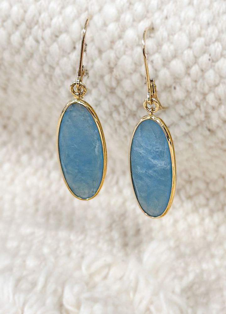 Orecchini pendenti in oro giallo con acquamarine ovali – Oro 14 Carati, 44 mm