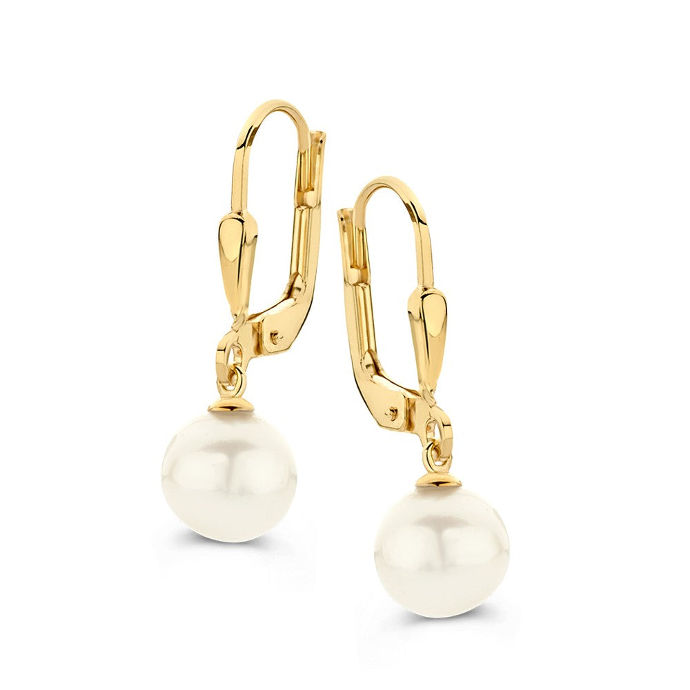Orecchini eleganti in oro giallo 14 carati con perle di acqua dolce.