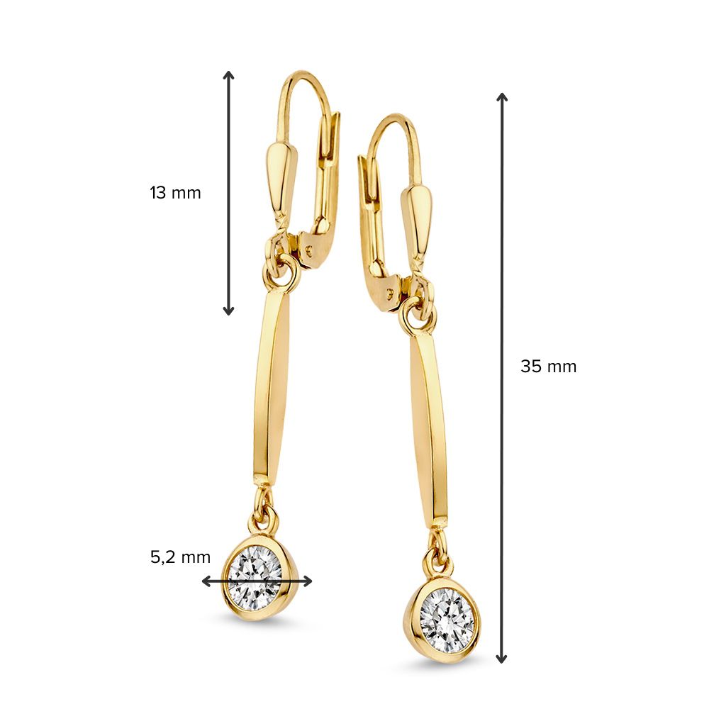 Orecchini a Gancio in Oro con Ciondoli in Zirconia – Oro Giallo 14 Carati