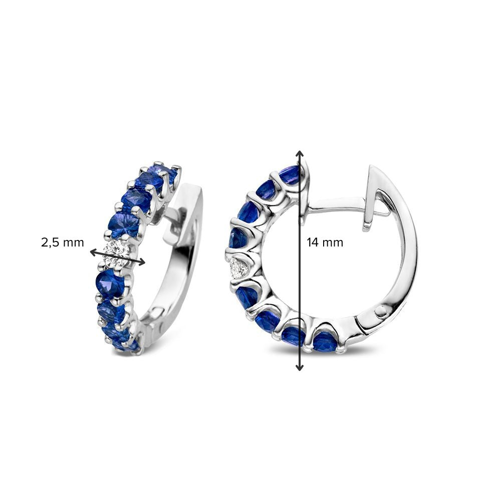 Orecchini a Cerchio in Oro Bianco 18kt con Zaffiri Blu e Diamante – Gioiello di Lusso Van der Kooij