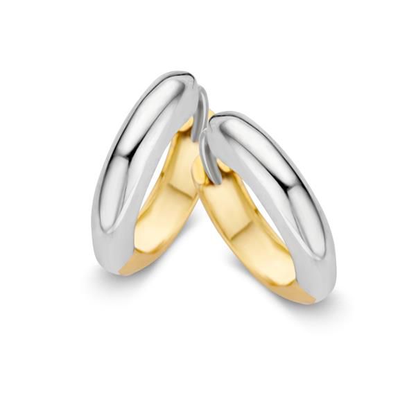 Orecchini alla creola bicolore in oro bianco e giallo, design reversibile.