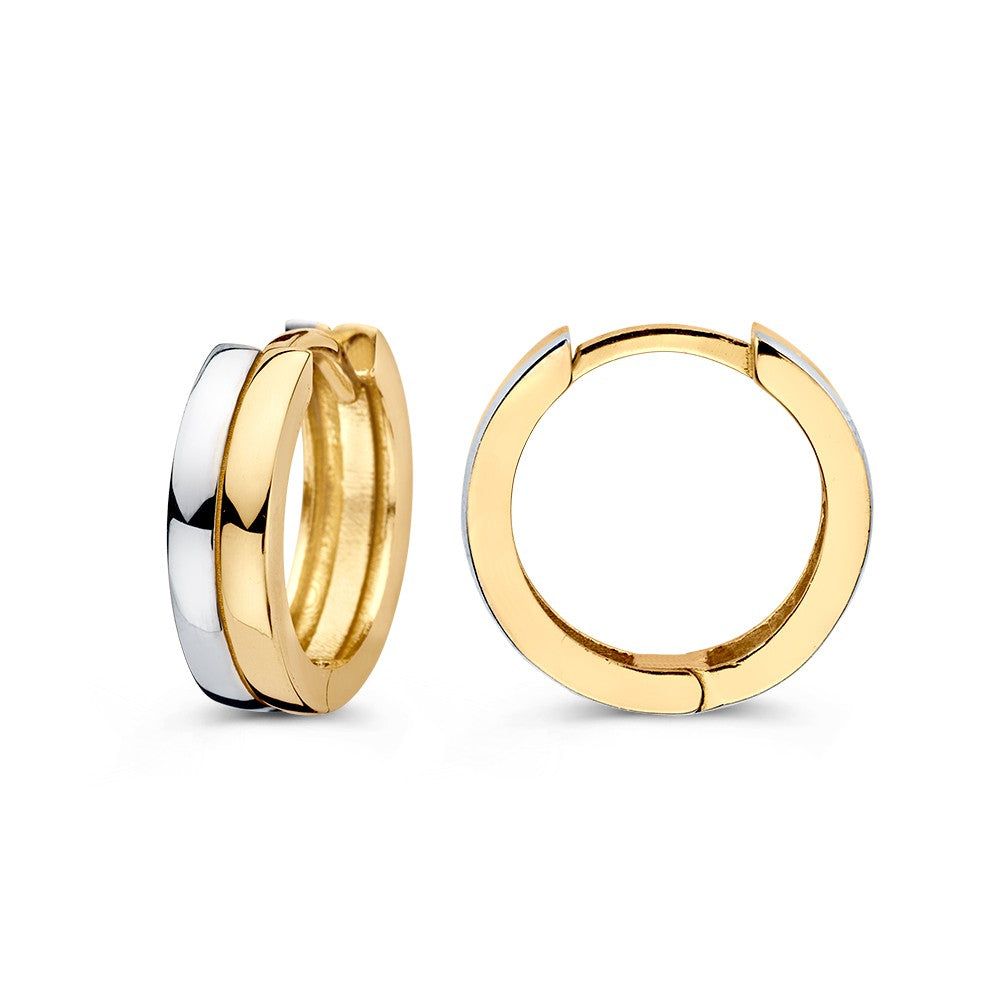 Orecchini a cerchio bicolore in oro – Eleganti orecchini in oro giallo e bianco 14 carati per donna