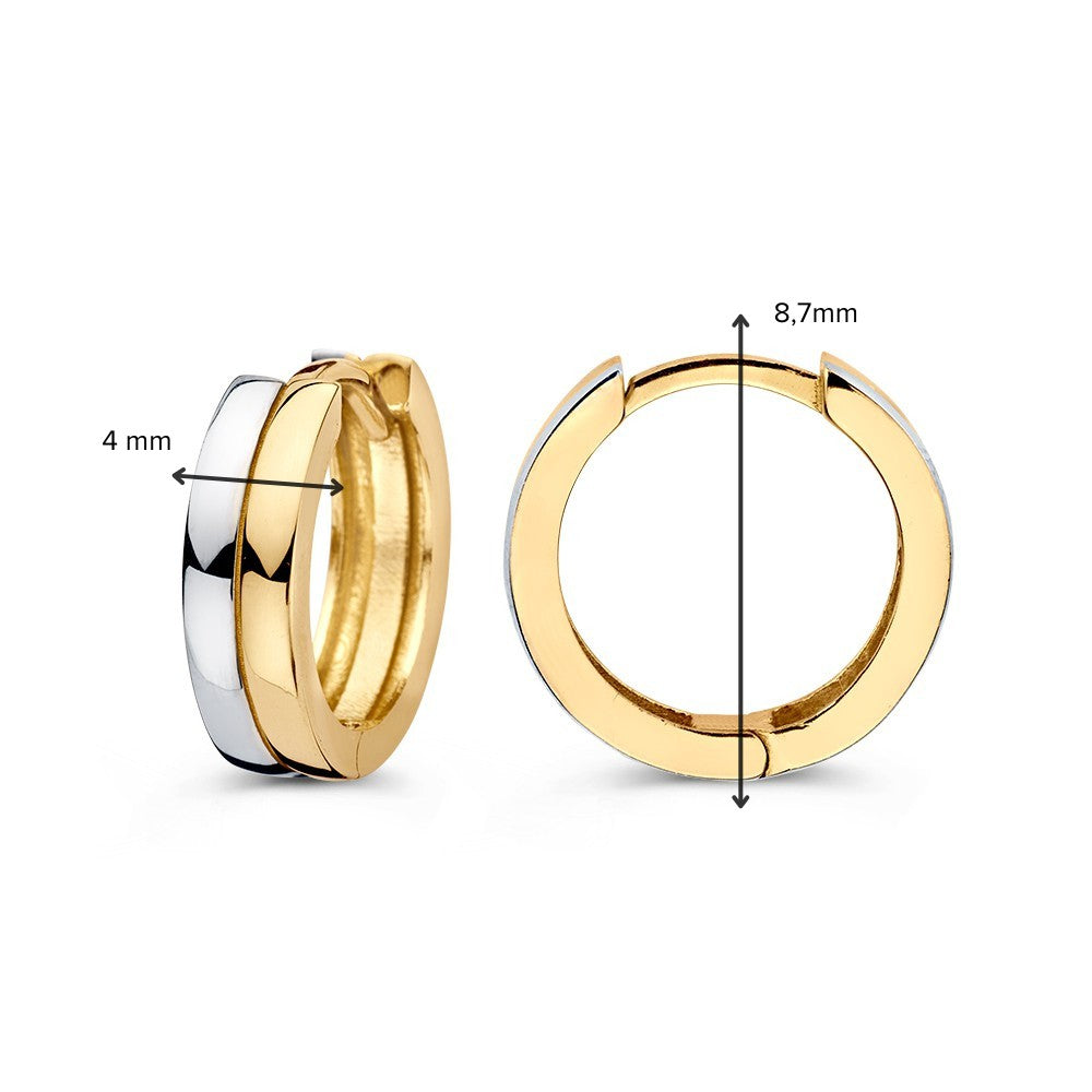 Orecchini a cerchio bicolore in oro – Eleganti orecchini in oro giallo e bianco 14 carati per donna