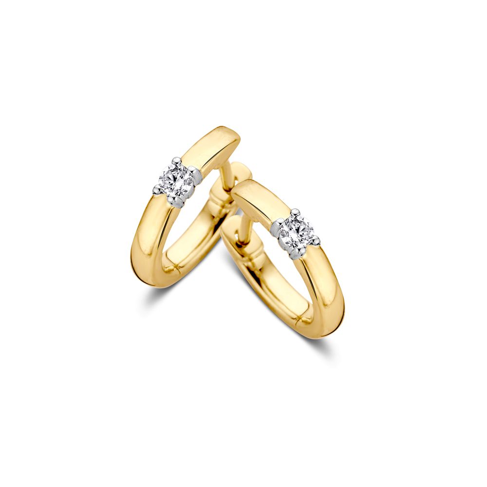 Orecchini bicolore in oro 14 carati con diamanti taglio brillante da 0,10 crt.
