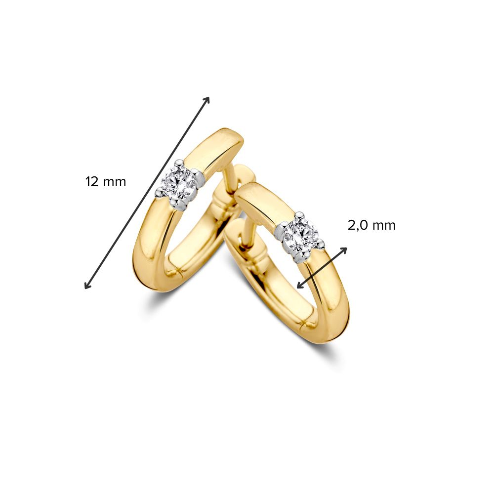 Orecchini a cerchio bicolore in oro 14 carati con diamante – 0,10 crt taglio brillante, orecchini eleganti per donna