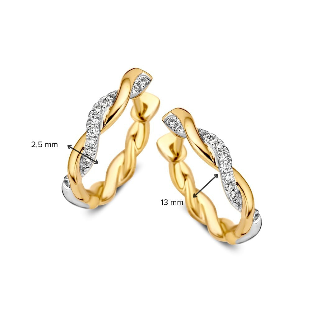 Orecchini a Cerchio Bicolore in Oro Giallo e Bianco con Diamante Brillante – Orecchini a Cerchio 14 Carati con Diamanti da 0,11 Carati