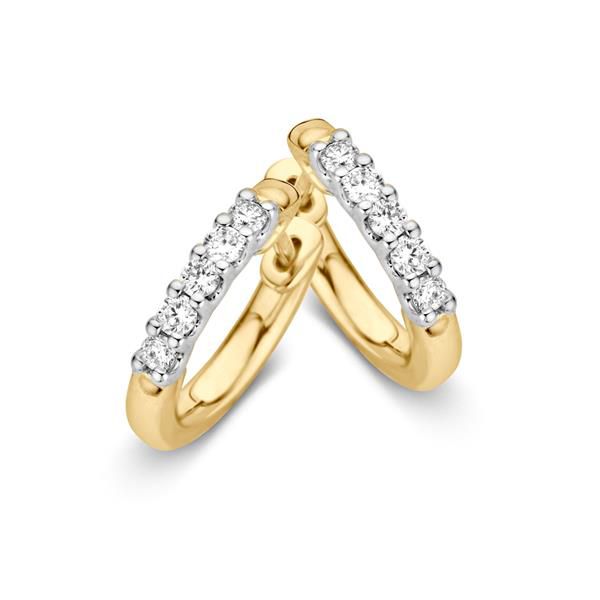 Orecchini in oro giallo 14 carati con diamanti brillanti, design a forma di arco.