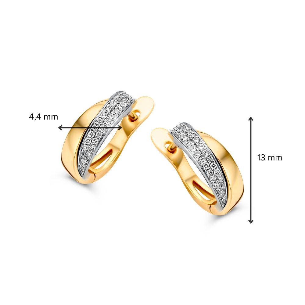 Orecchini a Cerchio Bicolore in Oro Giallo e Bianco con Diamante in Pavé – Orecchini in Oro 14 Carati con Diamante da 0,20 Carati