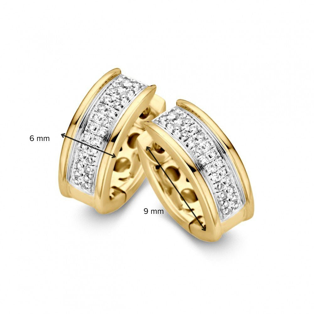 Orecchini a Cerchio Bicolore in Oro Giallo e Bianco con Diamanti – Orecchini 14 Carati con Brillanti da 0.22 Carati